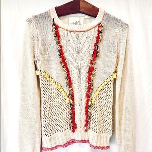 Angel Of The North Cream Sweater with Red and Yellow Accents